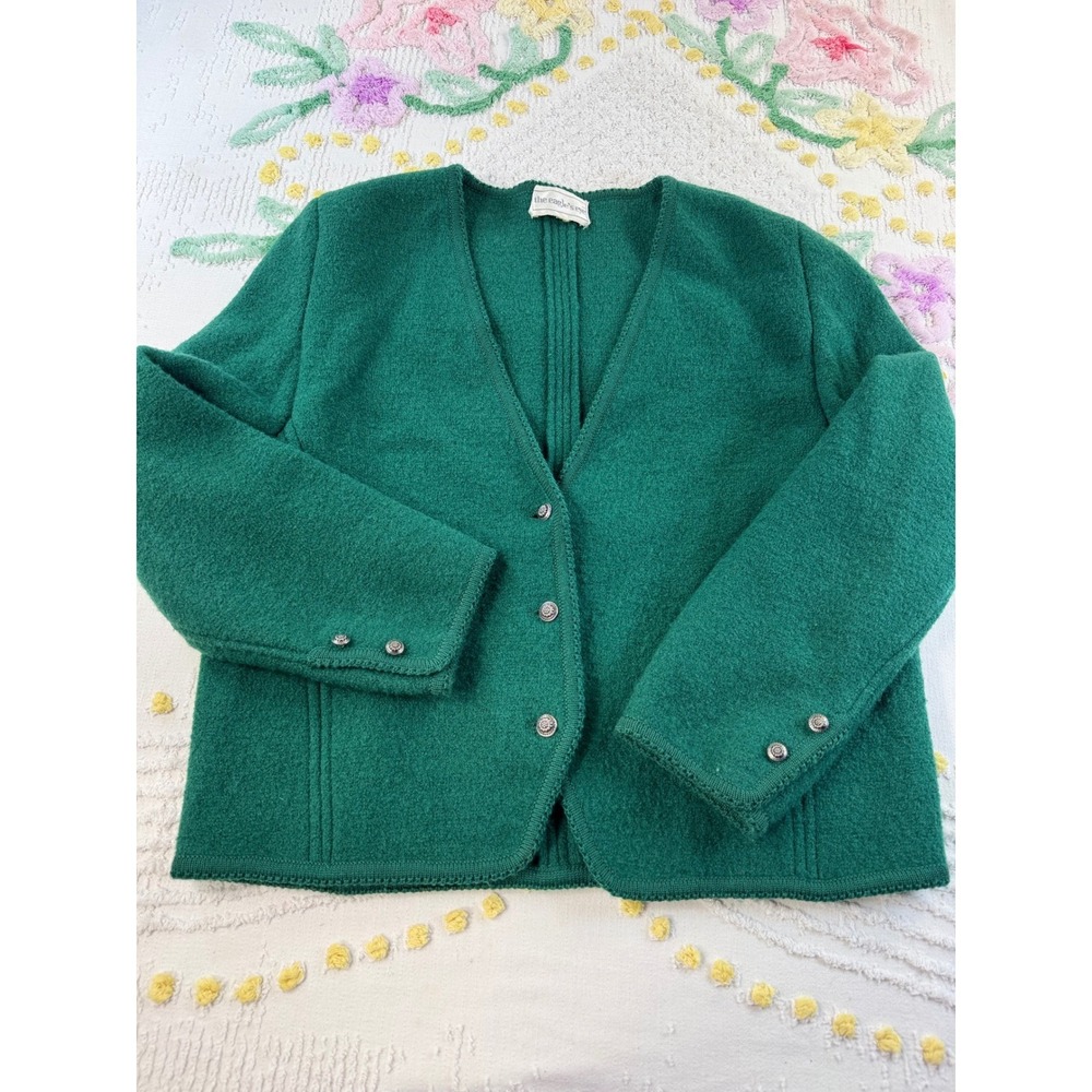 The Eagle's Eye Vintage Emerald Green L 100%‎ Wool Button Front Cardigan Jacket